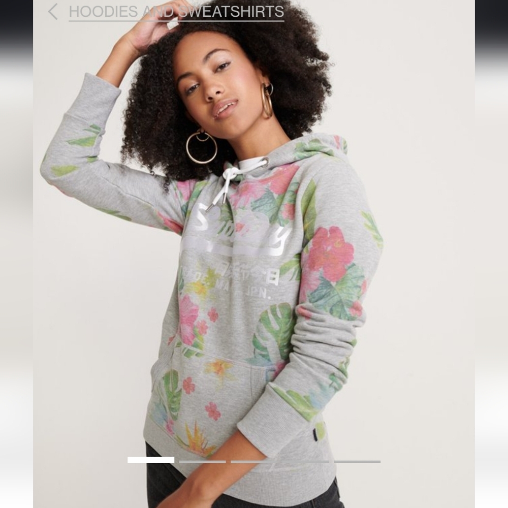 NWT Superdry And Co Vintage Logo Photo Tropical Floral Hoodie Sweatshirt